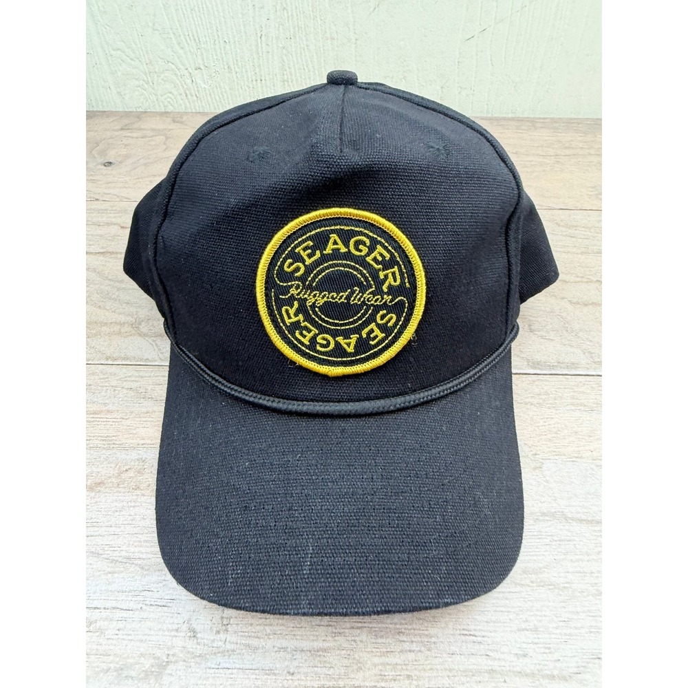 Seager Trucker Cap Men's Snapback Adjustable Black Yellow Rugged Wear Rope